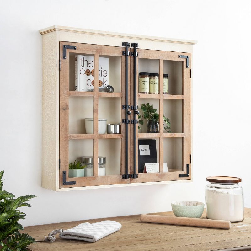 30" x 6.5" x 28" Hutchins Decorative Farmhouse Wood Wall Cabinet White/Brown - Kate & Laurel All Things Decor