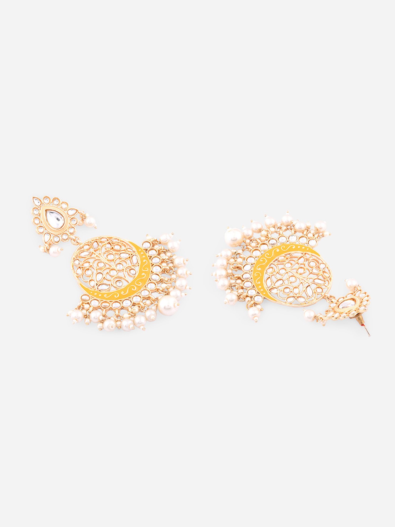 Fida Meenakari Yellow and Pearl White Dangler Earrings