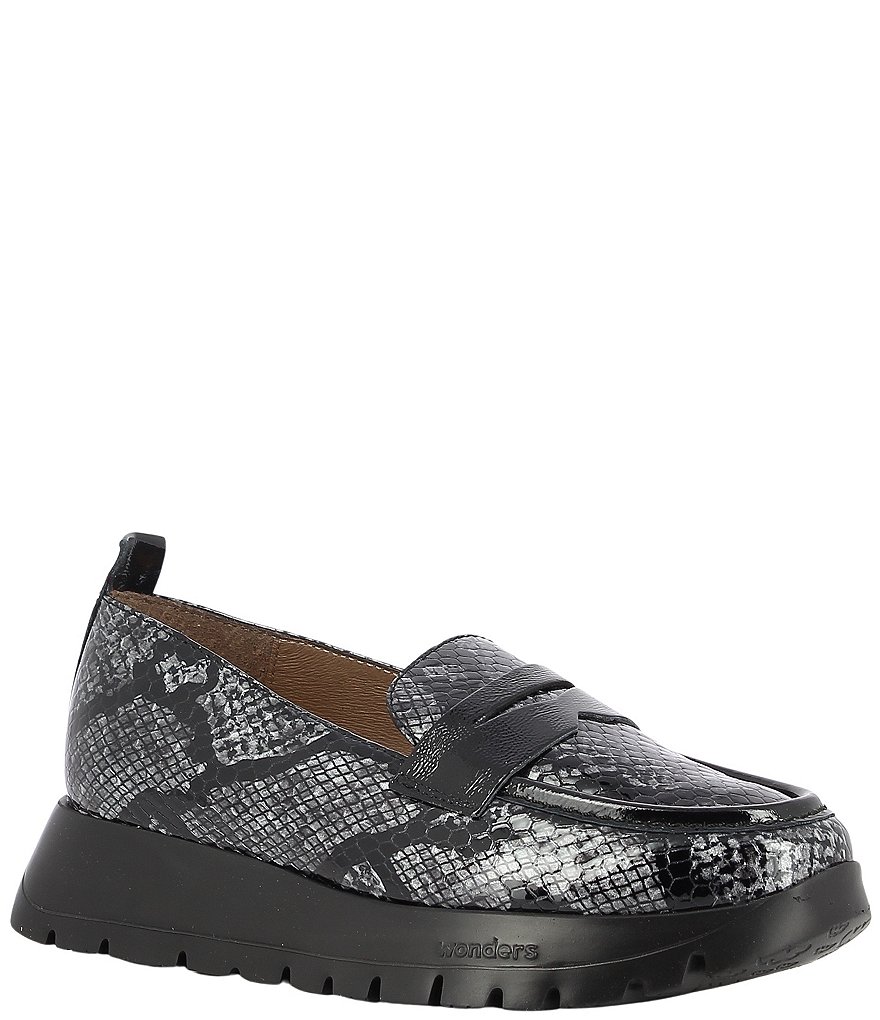 Wonders Kim Snake Print Leather Sport Penny Loafers