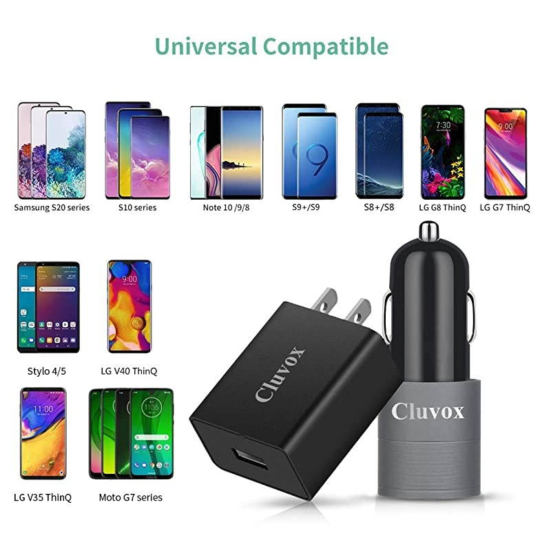USB Fast Charger Set, Compatible for Samsung Galaxy S21/S20/Plus/Ultra/S10/S10E/S9/S8/Note 20/10/9/A20/A50, Quick Charge 3.0 Charger kit, Rapid Car Charger+Wall Charger with 2 Type C Cord 3ft