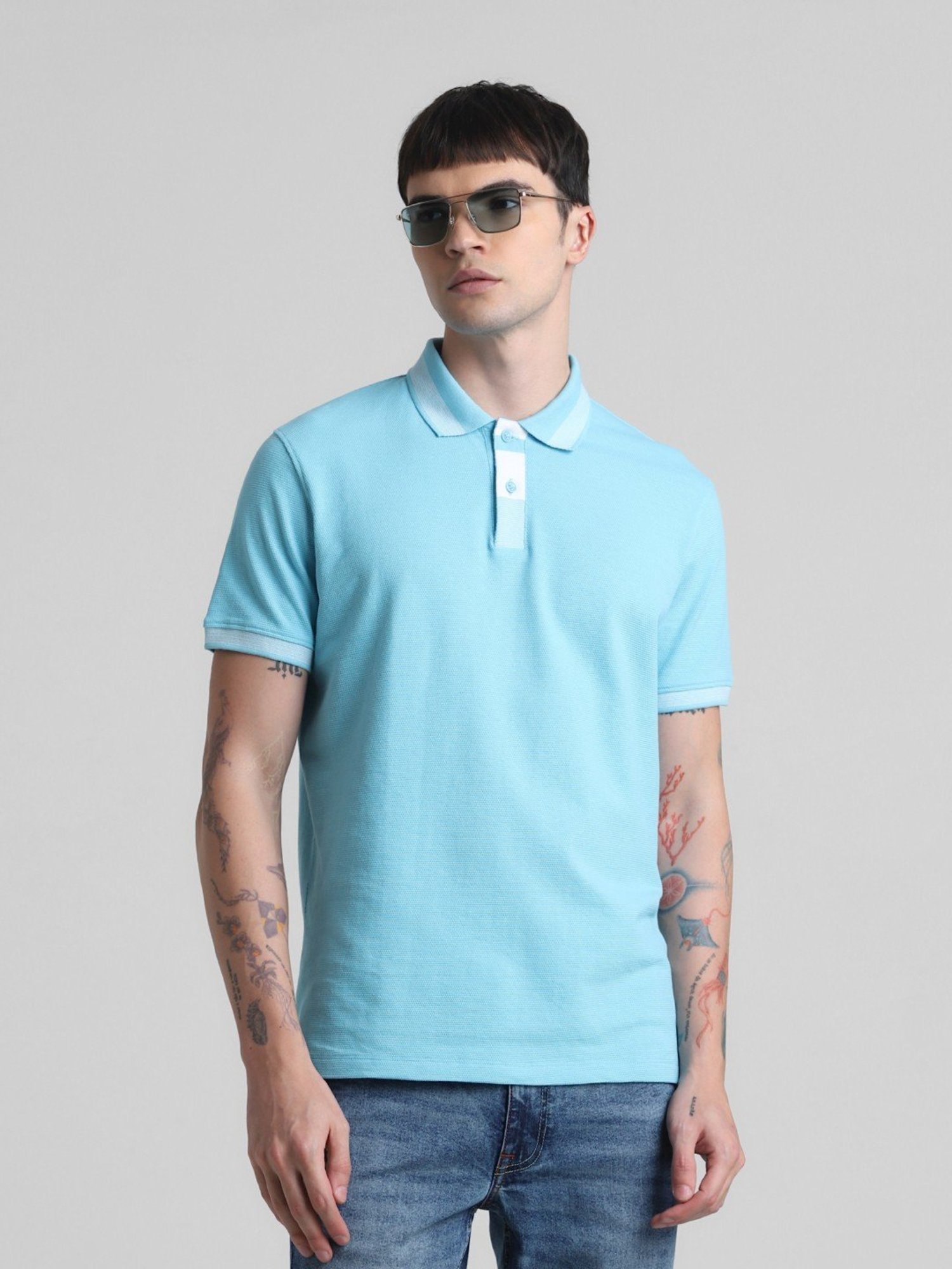 Jack & Jones Blue Topaz Cotton Regular Fit Polo T-Shirt