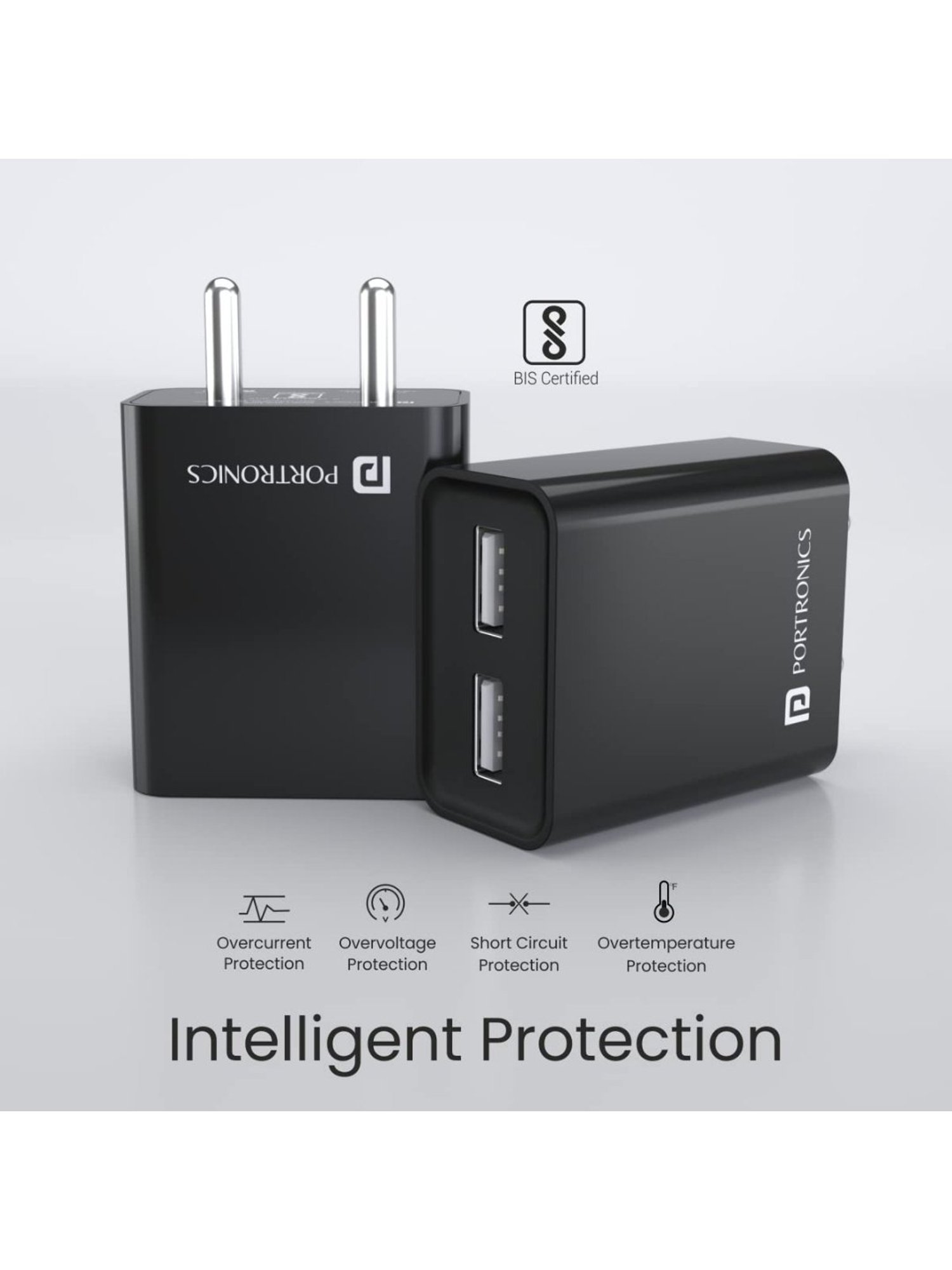 Portronics POR-1066 2.4A Dual USB Ports Charging adapter with 1M Micro Usb Cable (Black)