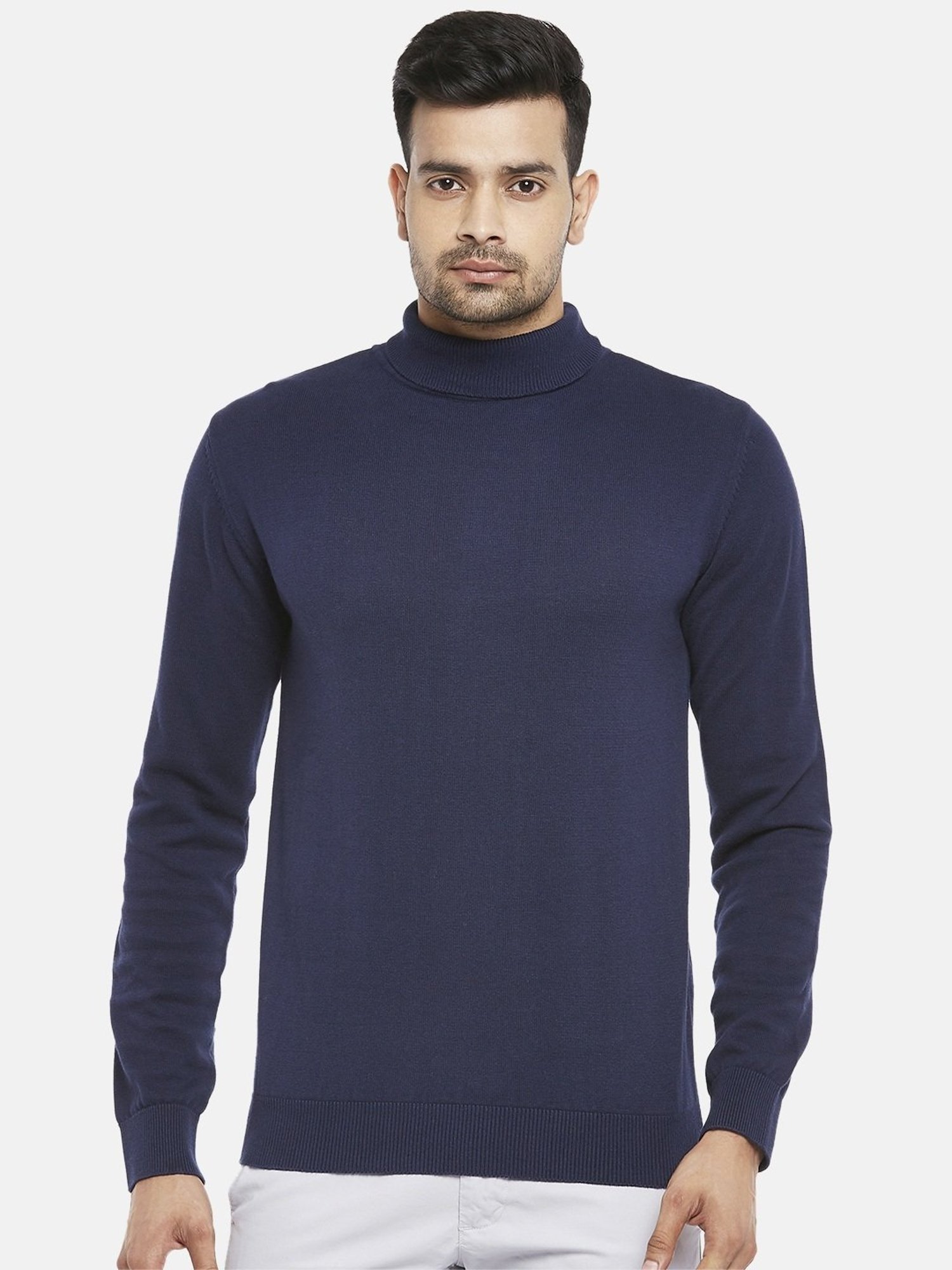 Byford by Pantaloons Mid Navy Cotton Regular Fit Sweater