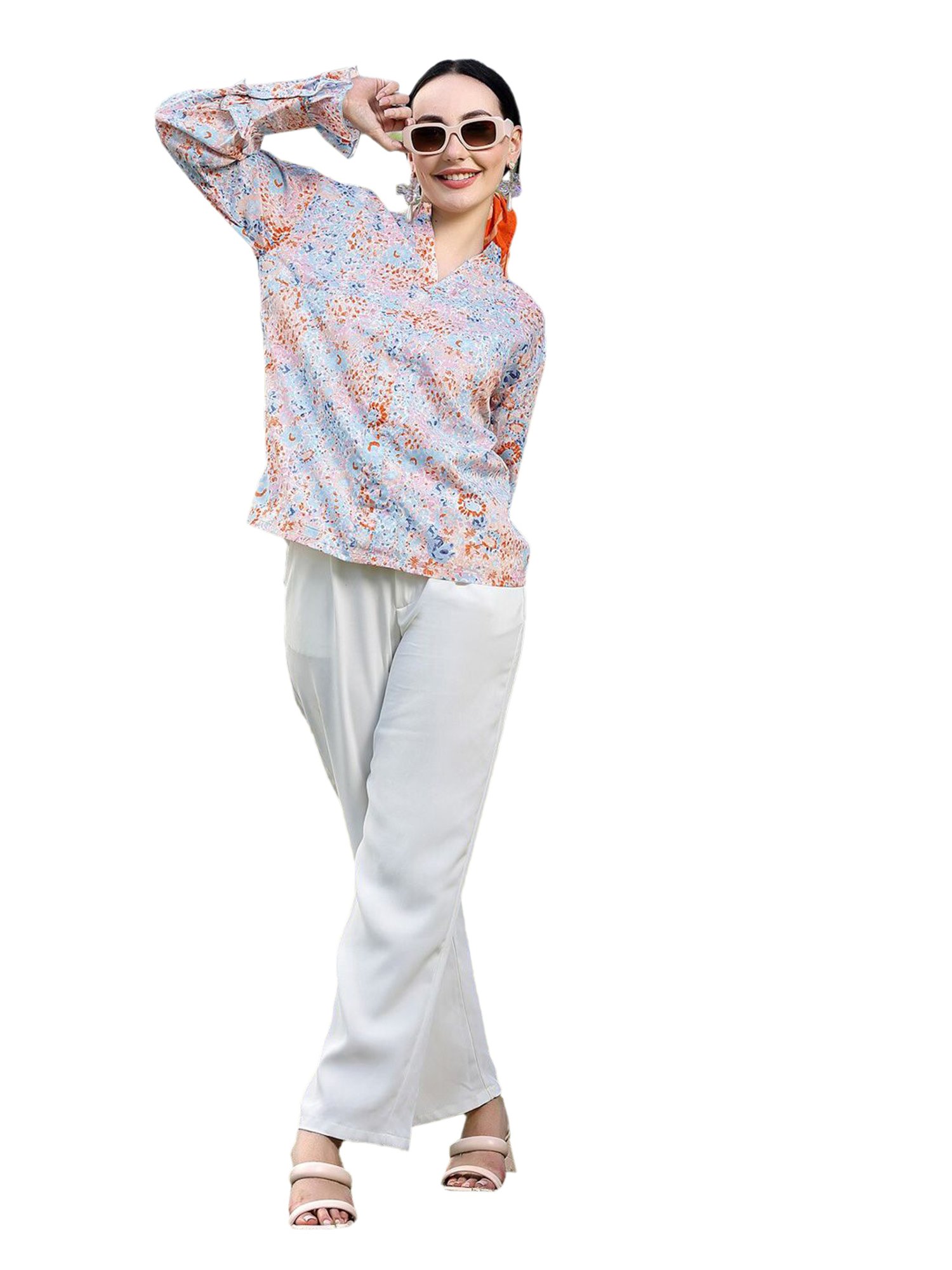 Melon by PlusS Blue & Rust Printed Top