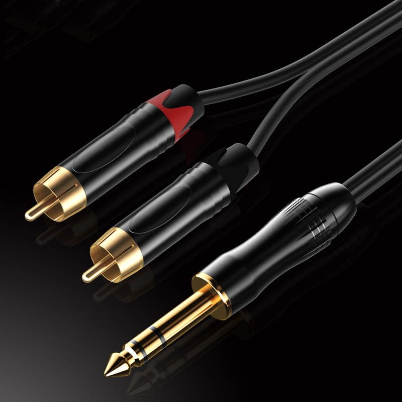 WinAqum Gold Plated TRS 6.35mm 1/4 inch Audio Cable To Dual RCA 2RCA Plug Adapter Video Wire S21 0.5M 30M (1pcs)