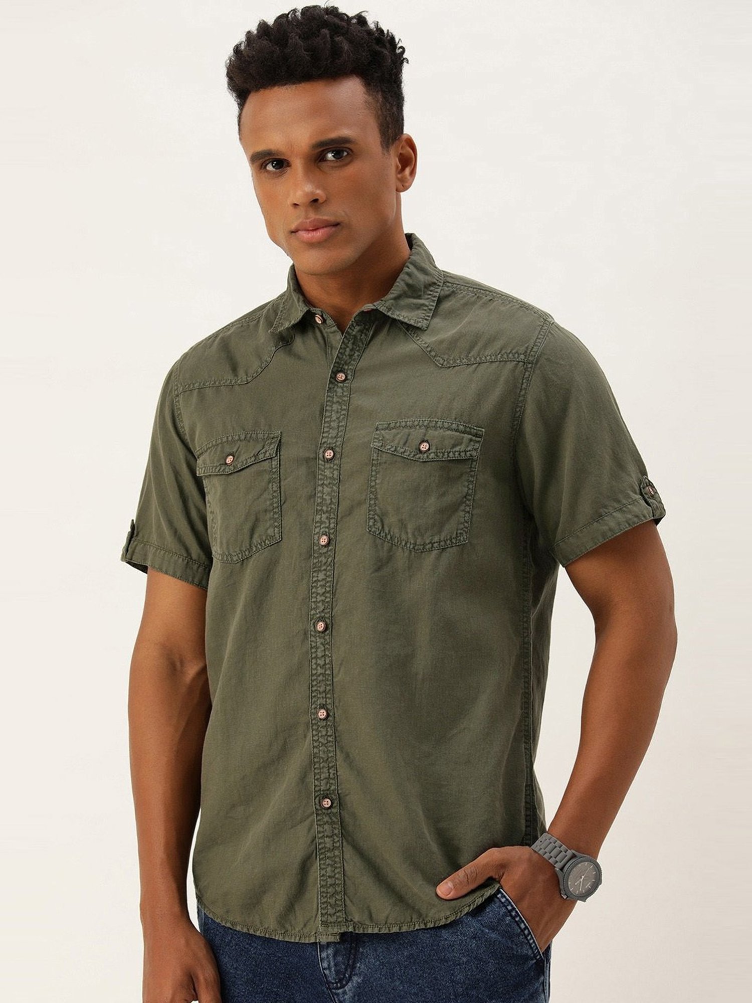 Bene Kleed Olive Regular Fit Shirt