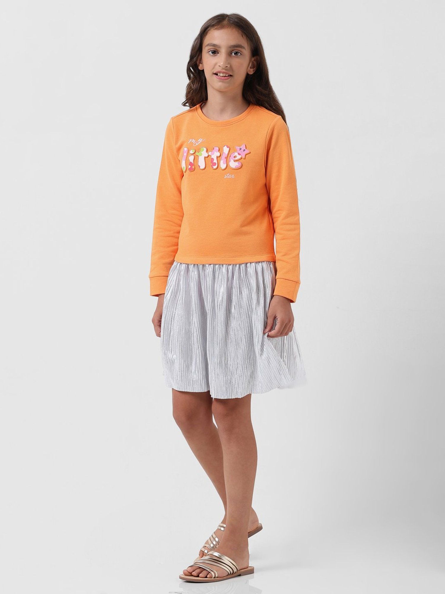 VERO MODA GIRL Orange Printed Full Sleeves Dress