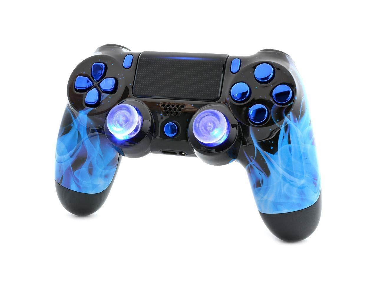 Blue Fire Ps4 PRO Custom UN-MODDED Controller Exclusive Unique Design with Illuminating Thumbsticks CUH-ZCT2U