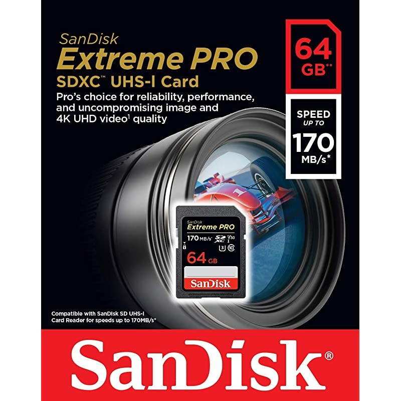 64GB Extreme PRO SDXC UHS-I Card - C10, U3, V30, 4K UHD, SD Card - SDSDXXY-064G-GN4IN