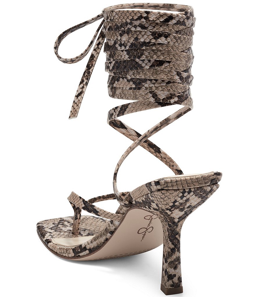 Jessica Simpson Kelsa Snake Print Ankle Wrap Lace-Up Thong Dress Sandals