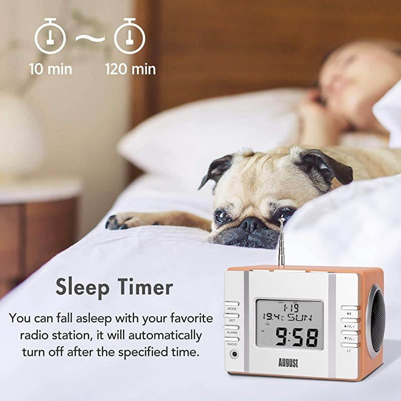 MB300 Mini Wooden MP3 Stereo System and FM Clock Radio with Card Reader USB Port AUX Jack 35mm Audio In 2 x 3W Powerful HiFi Speakers and Builtin Rechargeable Battery