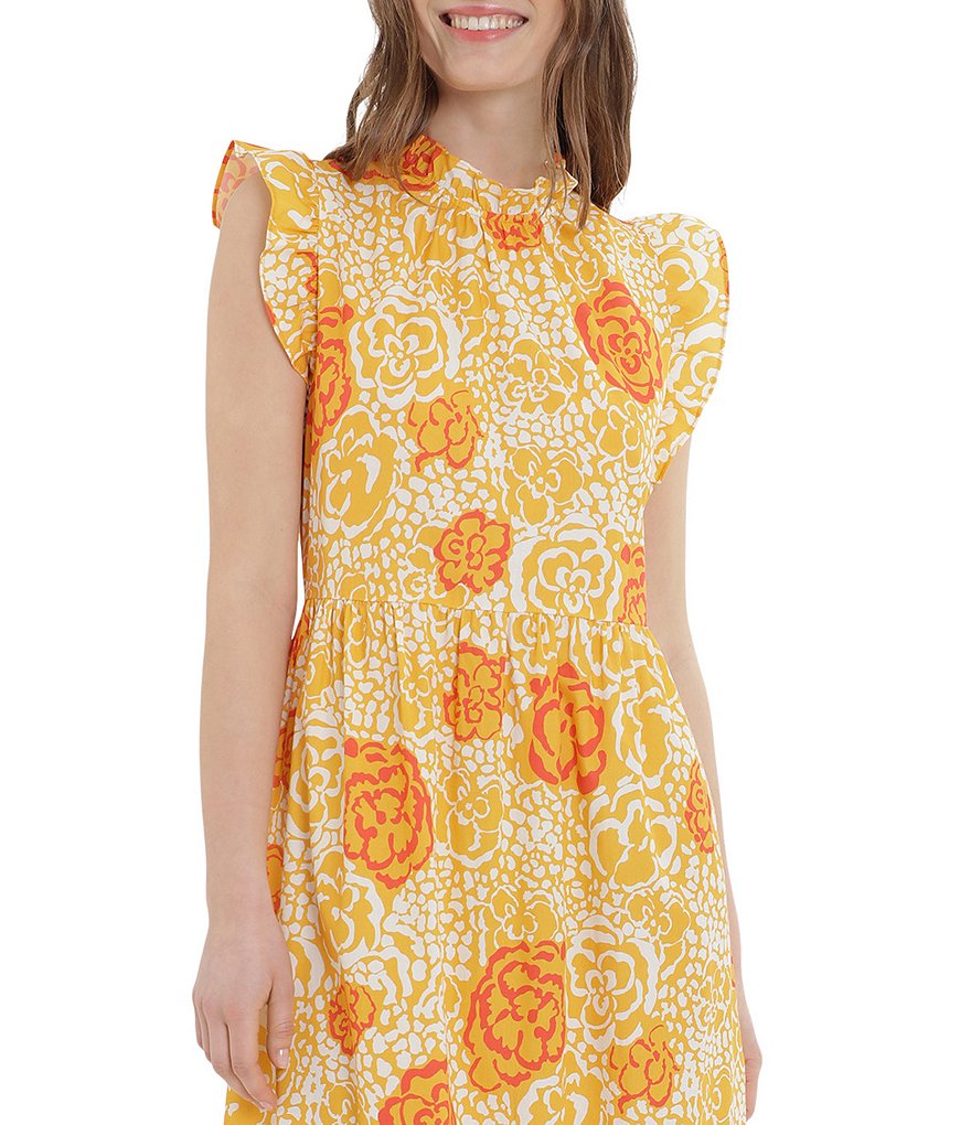 Donna Morgan Floral Cotton Ruffle Hem Crew Neck Maxi Dress