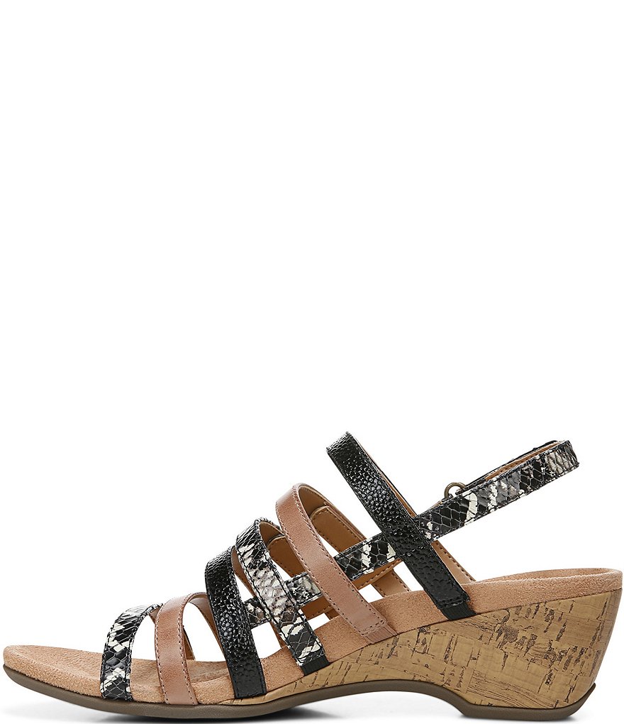 Vionic Tess Snake Print Leather Cork Wedge Sandals