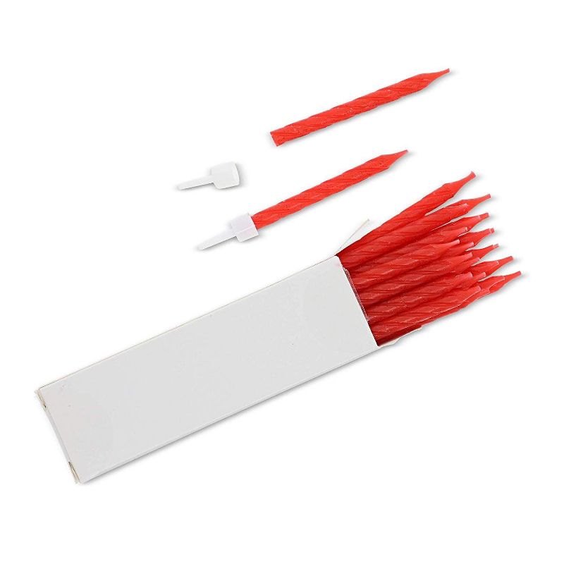 Blue Panda 288-Pack Red Glitter Short Thin Birthday Cake Candles 2.36-Inch with Holders