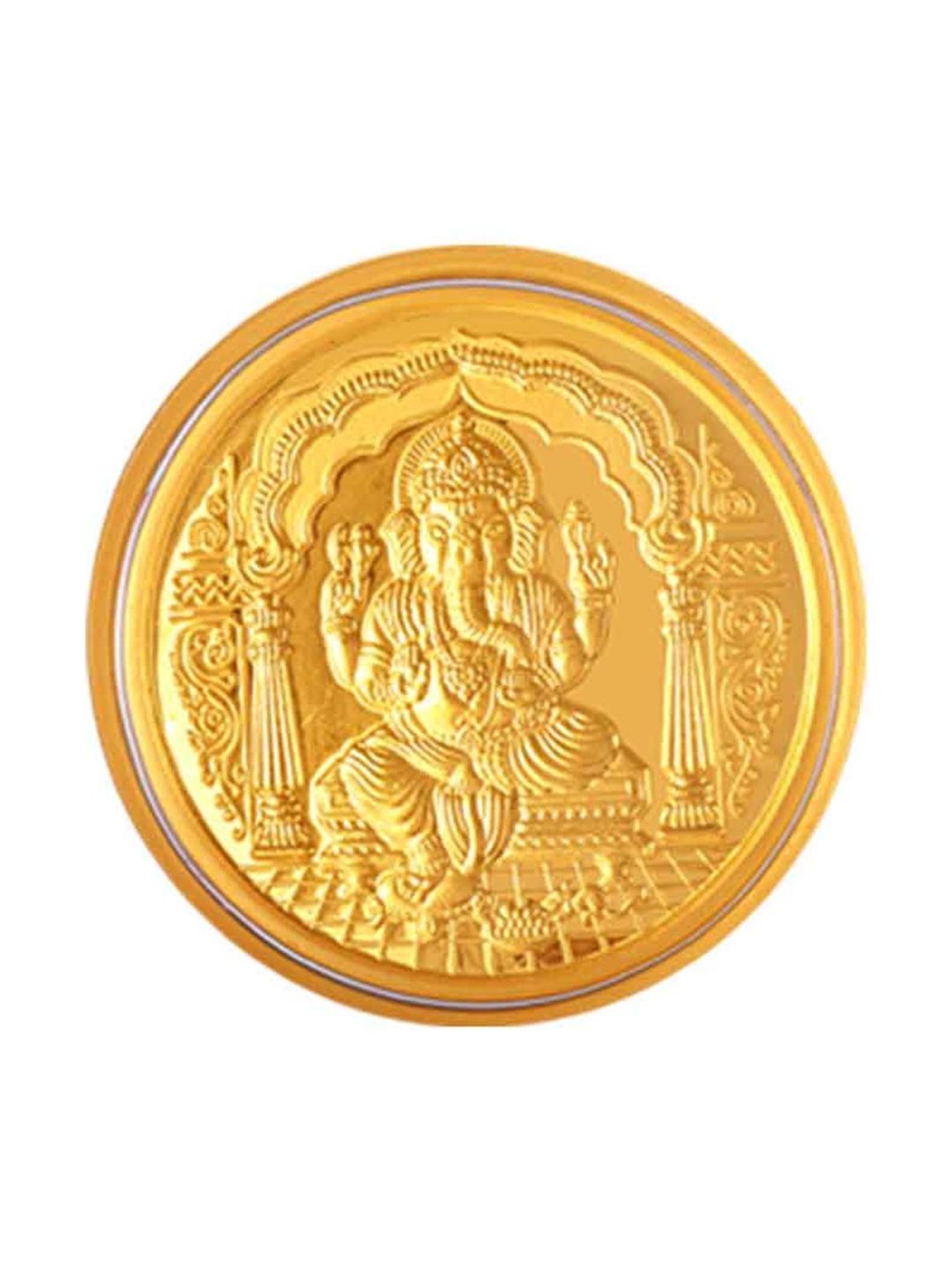 P.C. Chandra Jewellers Pooja Kalash-Inscribed 24k (999) 0.05gm Yellow Gold Foil Coin