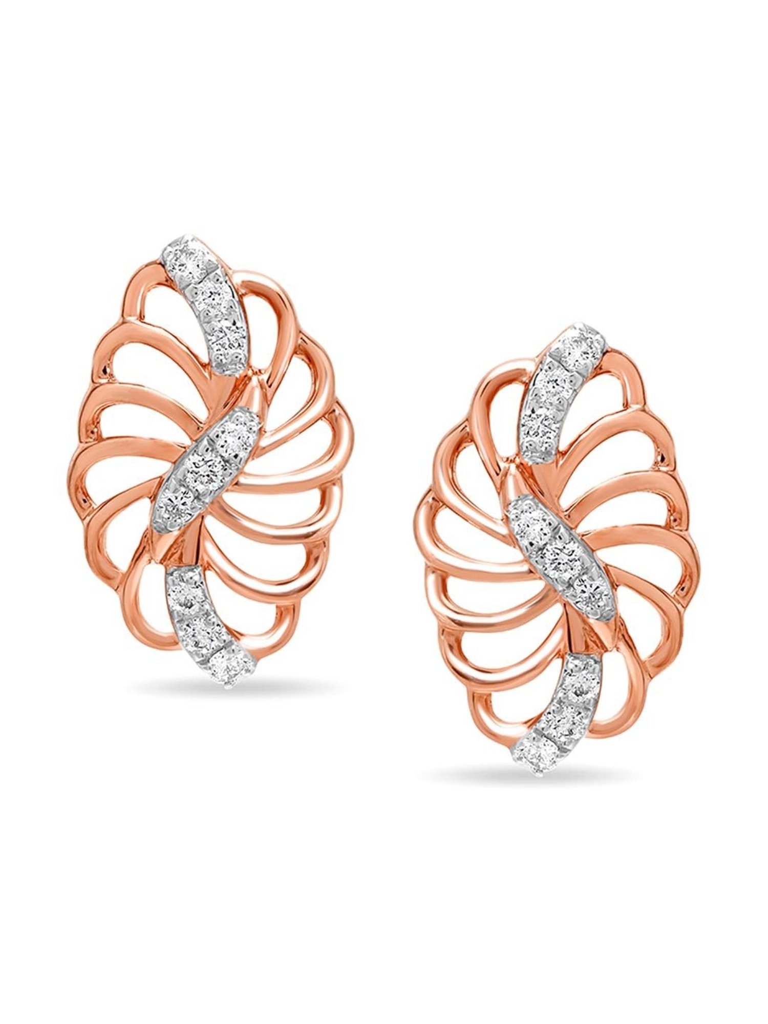 Mia by Tanishq Nature's Finest 14k Gold Curved Elegance Diamond Stud Earrrings for Women