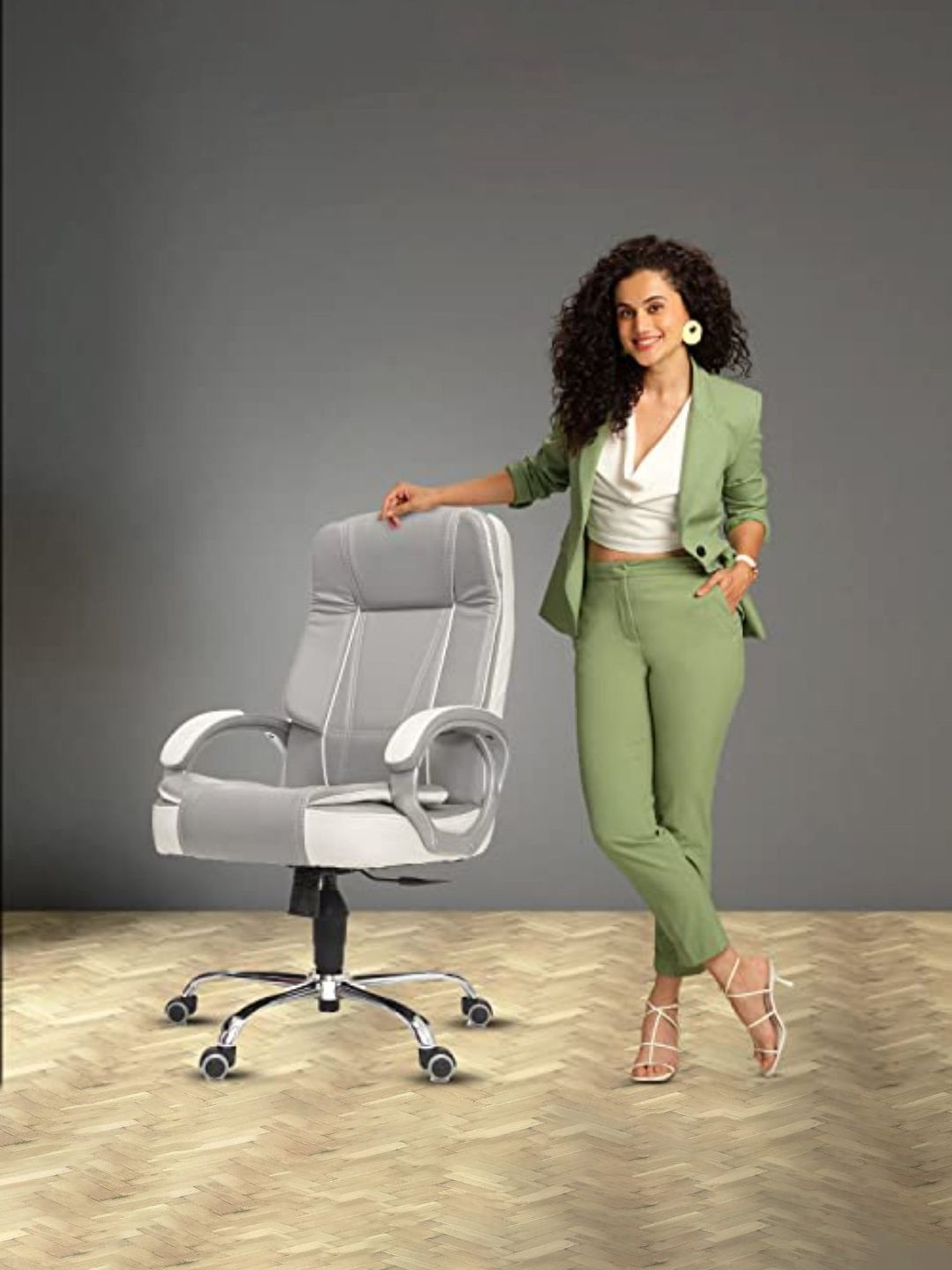 Green Soul Vienna White & Grey PU Leather High Back Chair