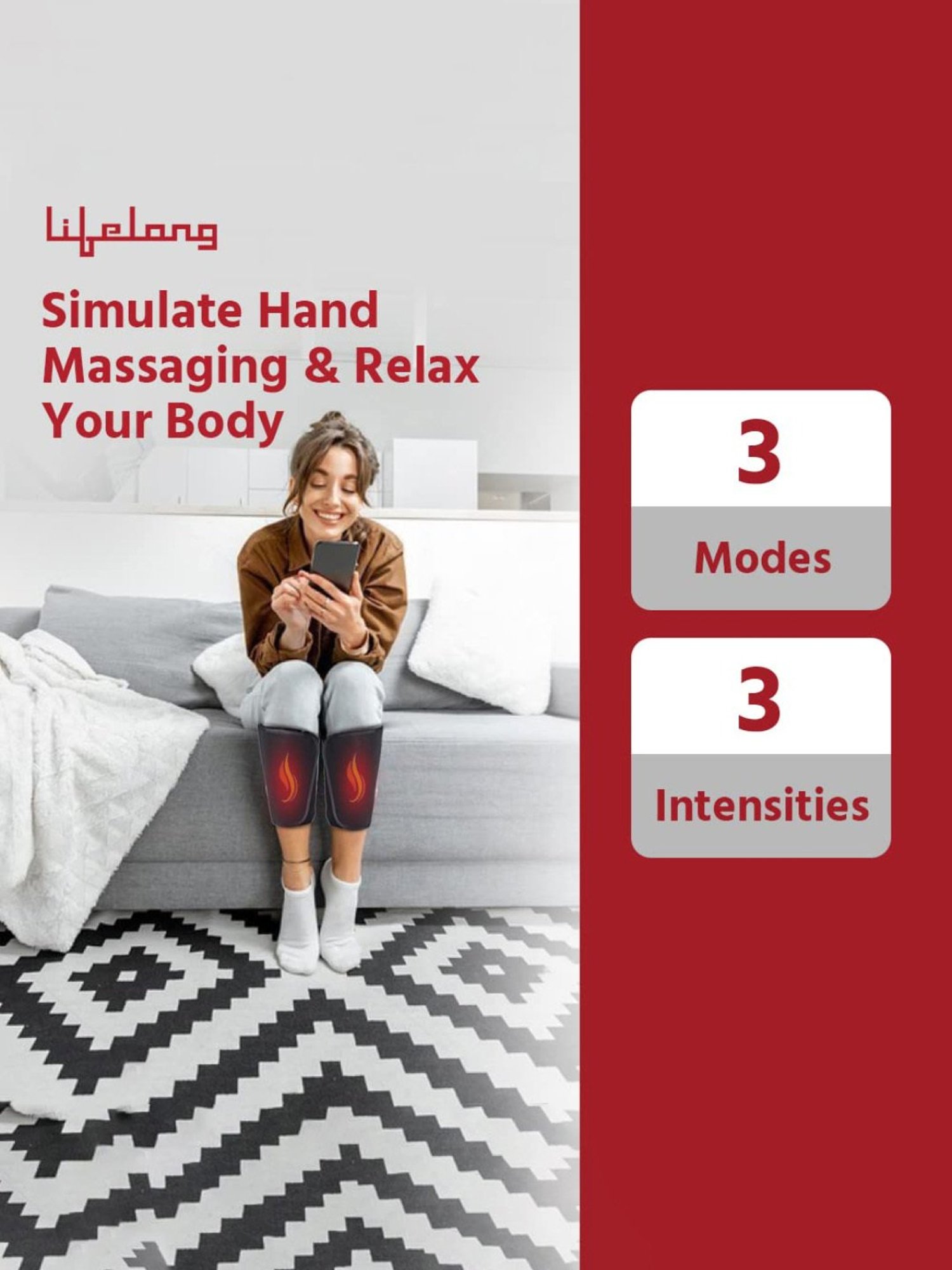 Lifelong LLM504 Rechargeable Air Pressure Massager for Calves with Heat and Vibration (Black)