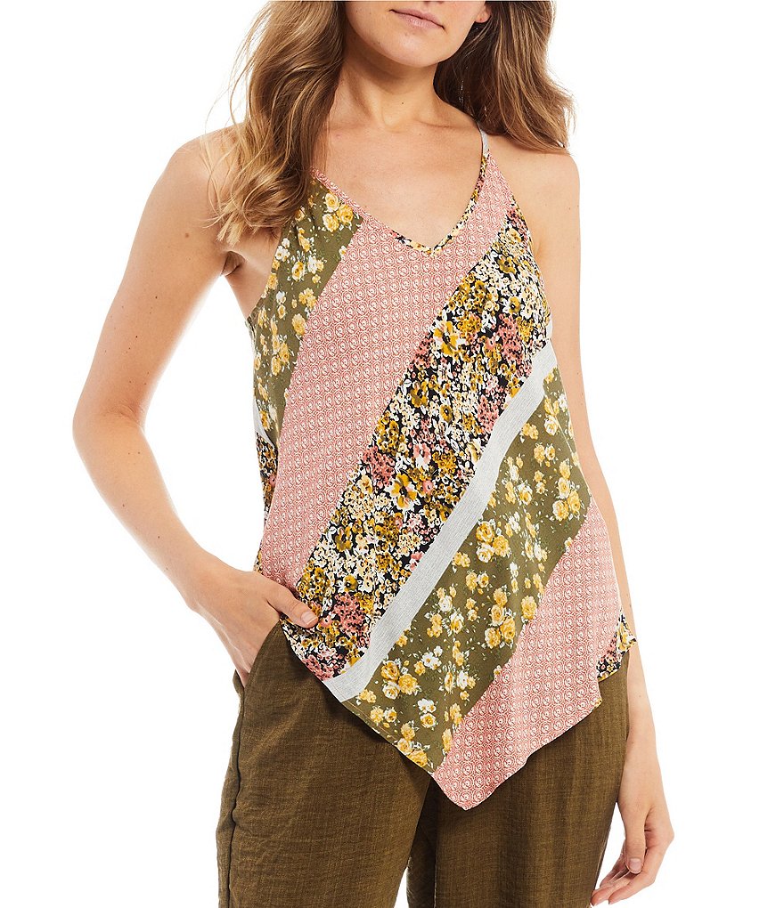 IN. San Francisco Spaghetti Strap Printed Handkerchief Hem Cami Top