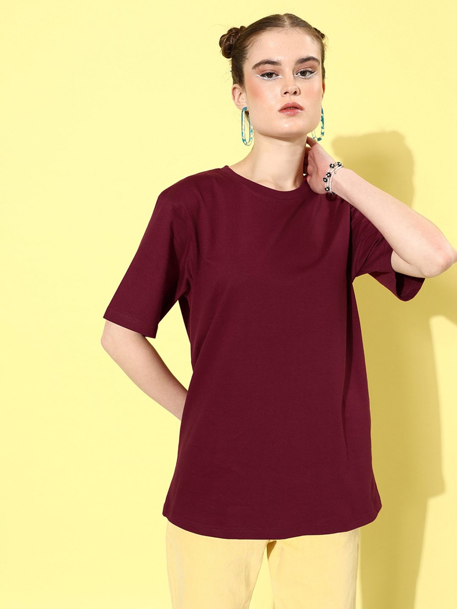 Dillinger Maroon Cotton Graphic Print Oversized T-Shirt