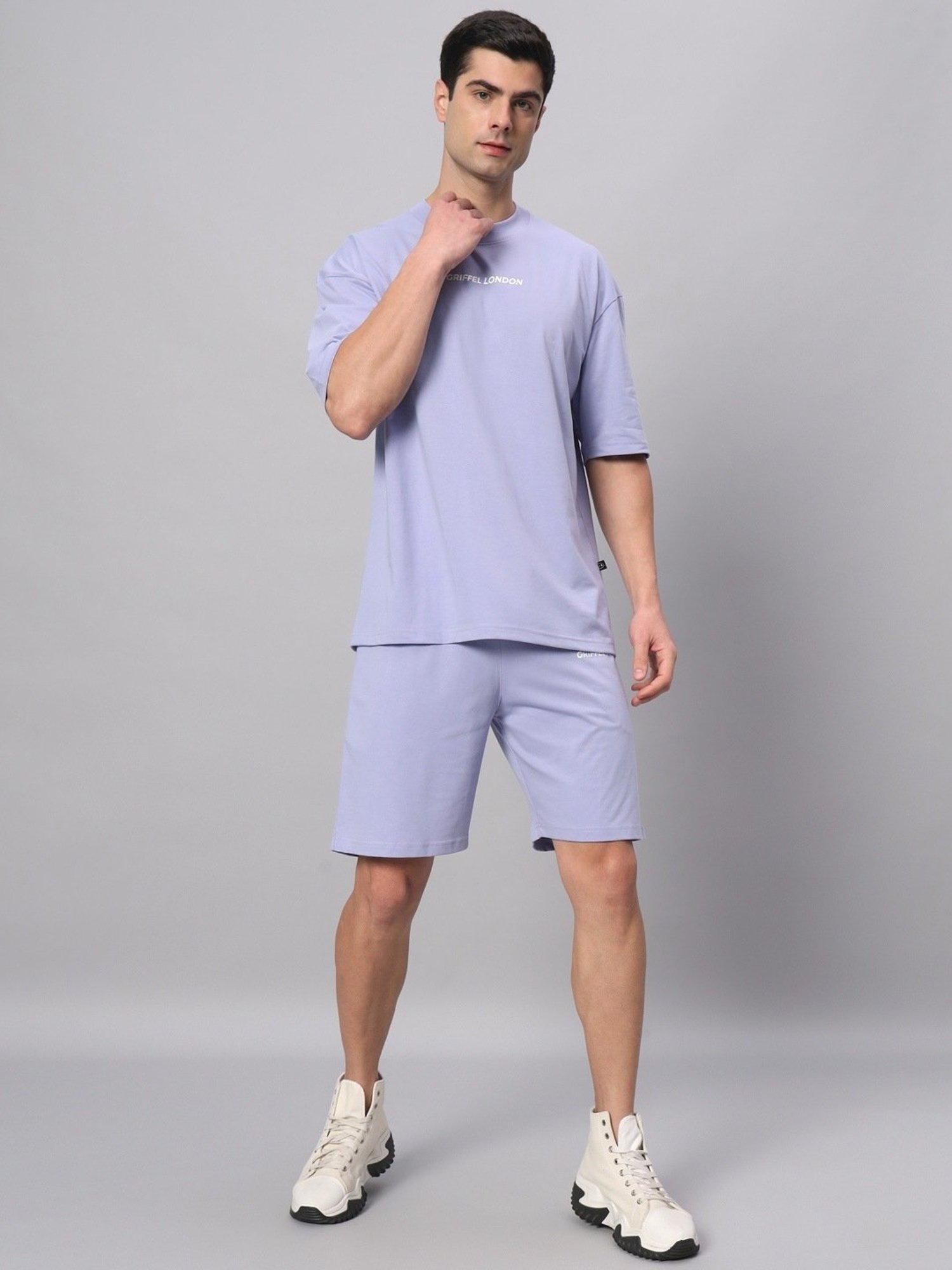 Griffel Lavender Cotton Loose Fit Logo Printed Co-Ord Set