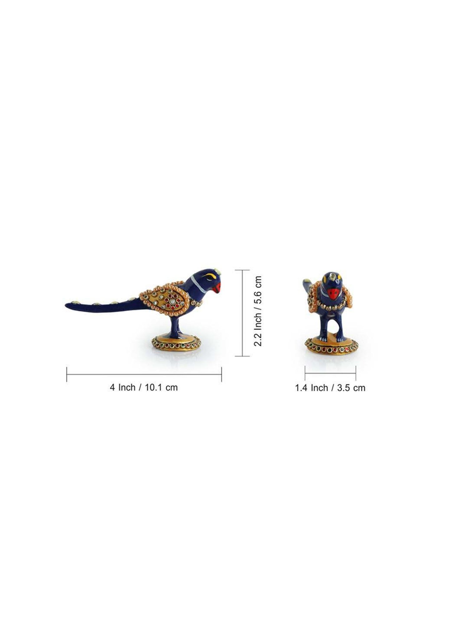 ExclusiveLane Royal Blue & Golden Metal Meenakari Singing Parrot Decorative Showpiece Figurine