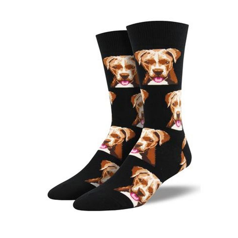 Novelty Socks 10.0" Pit Bull Black Cotton Crew Dog Socksmith  -  Socks