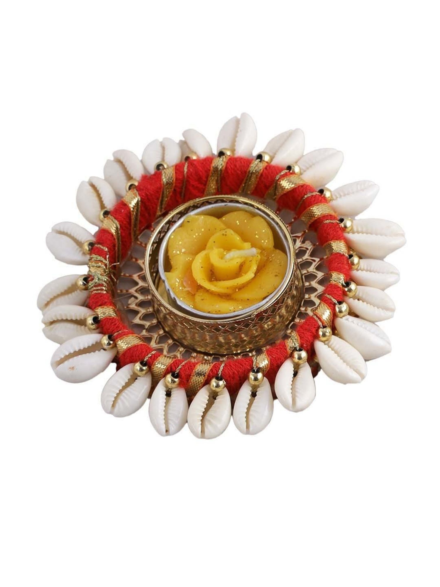 Aapno Rajasthan Multicolor Metal Embellished Diya With Wax - Set of 3