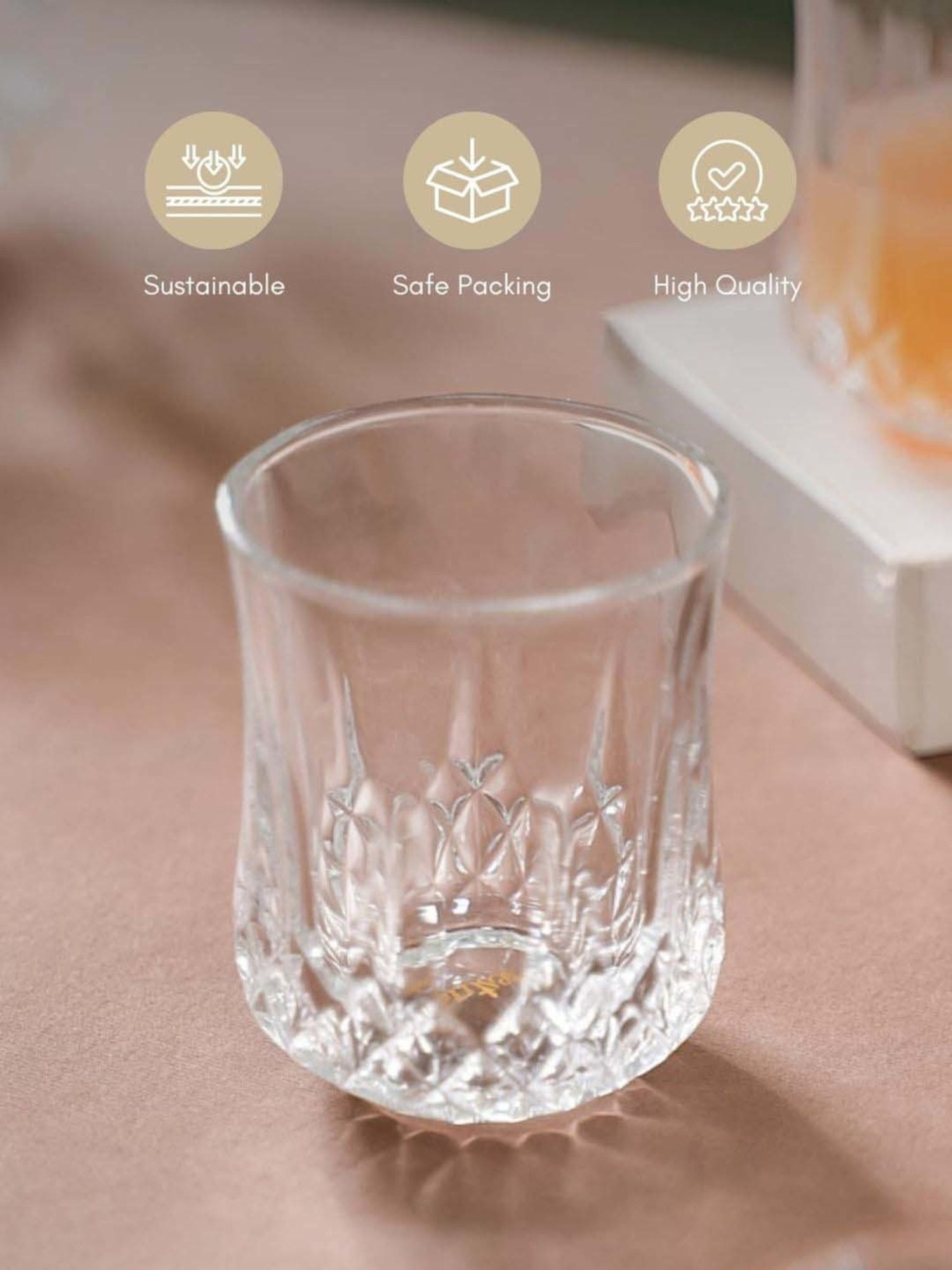 Nestasia Premium Quality Thick Walled Break Resistant Cut Glass Textured Glass Set Of 6, Each 200 ml