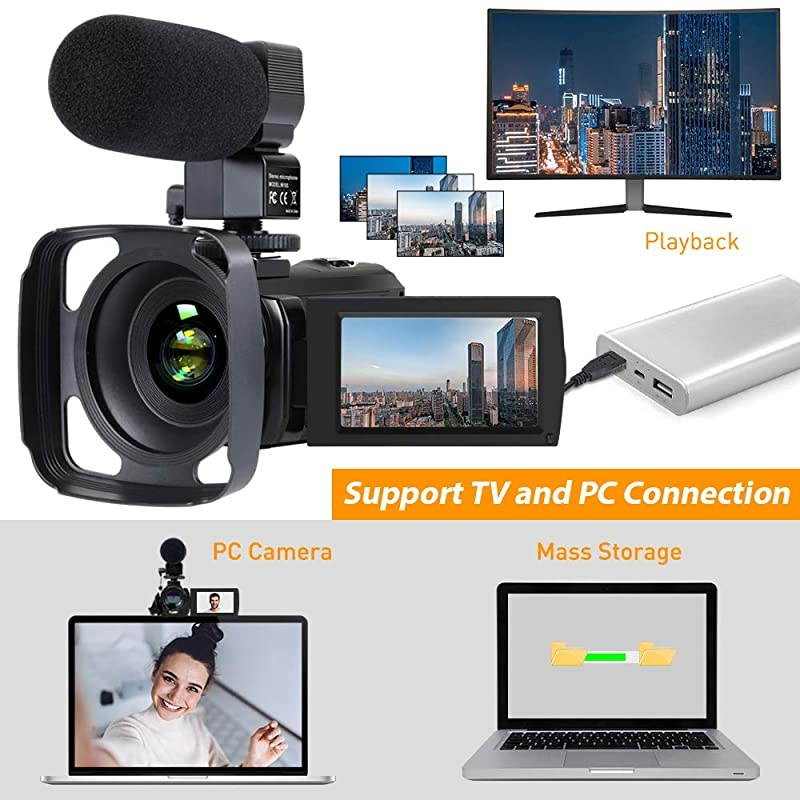 Camera Camcorder YouTube Vlogging Camera Recorder FHD 1080P 24.0MP 3.0 Inch 270 Degree Rotation Screen 16X Digital Zoom Camcorder with Microphone,Remote Control,Lens Hood and 2 Batteries