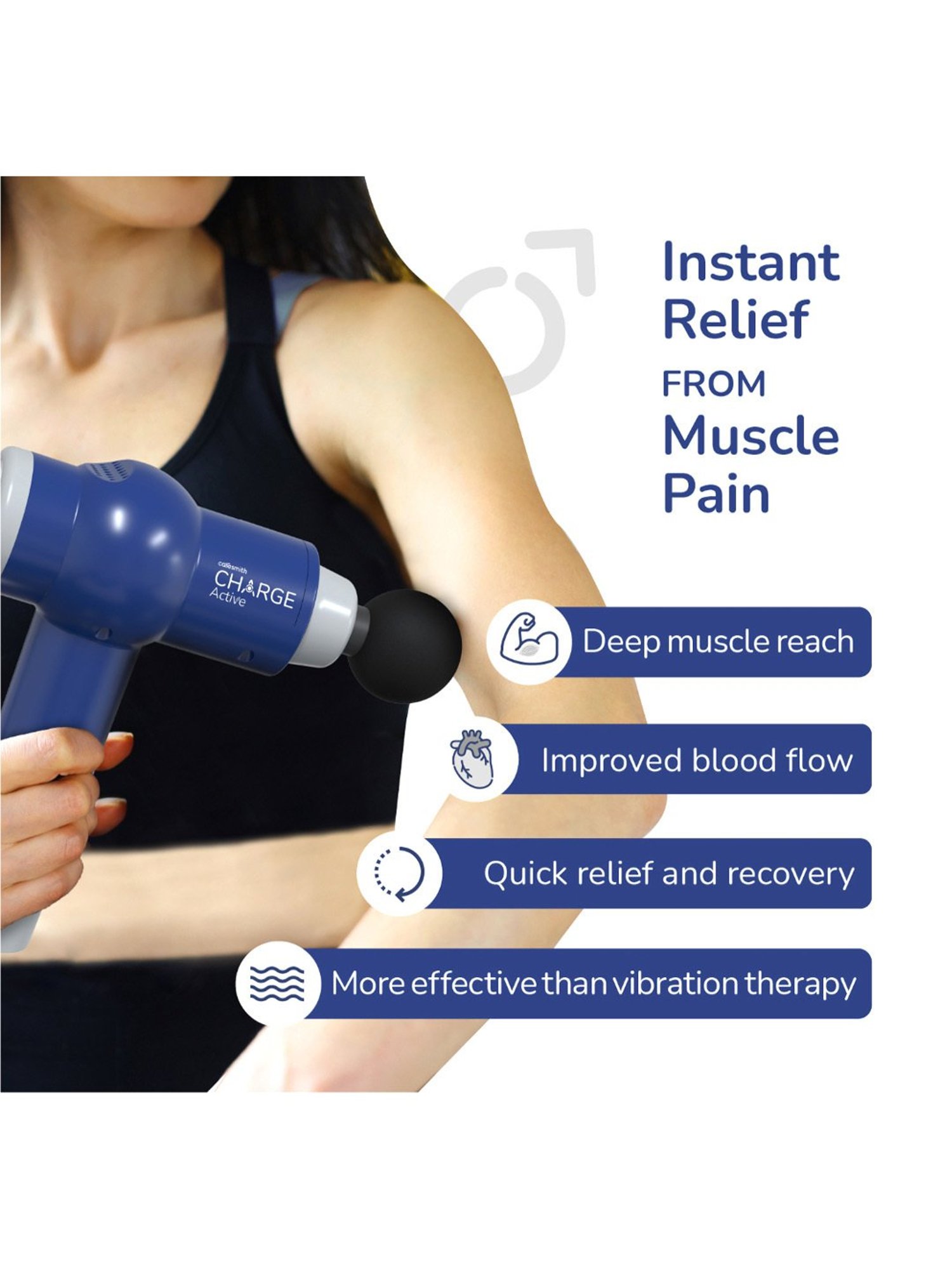 Caresmith Charge Active Corded Massage Gun Deep Tissue Percussion For Pain Relief (Blue)