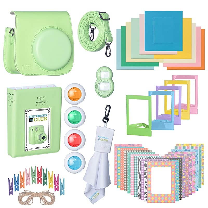 Premium Leather Camera Case with Accessories Kit Bundle for Instax Mini 9 Instant Film Camera | Includes Camera Strap + Photo Album + Picture Frames + Selfie Lens + Cleaning Cloth & More