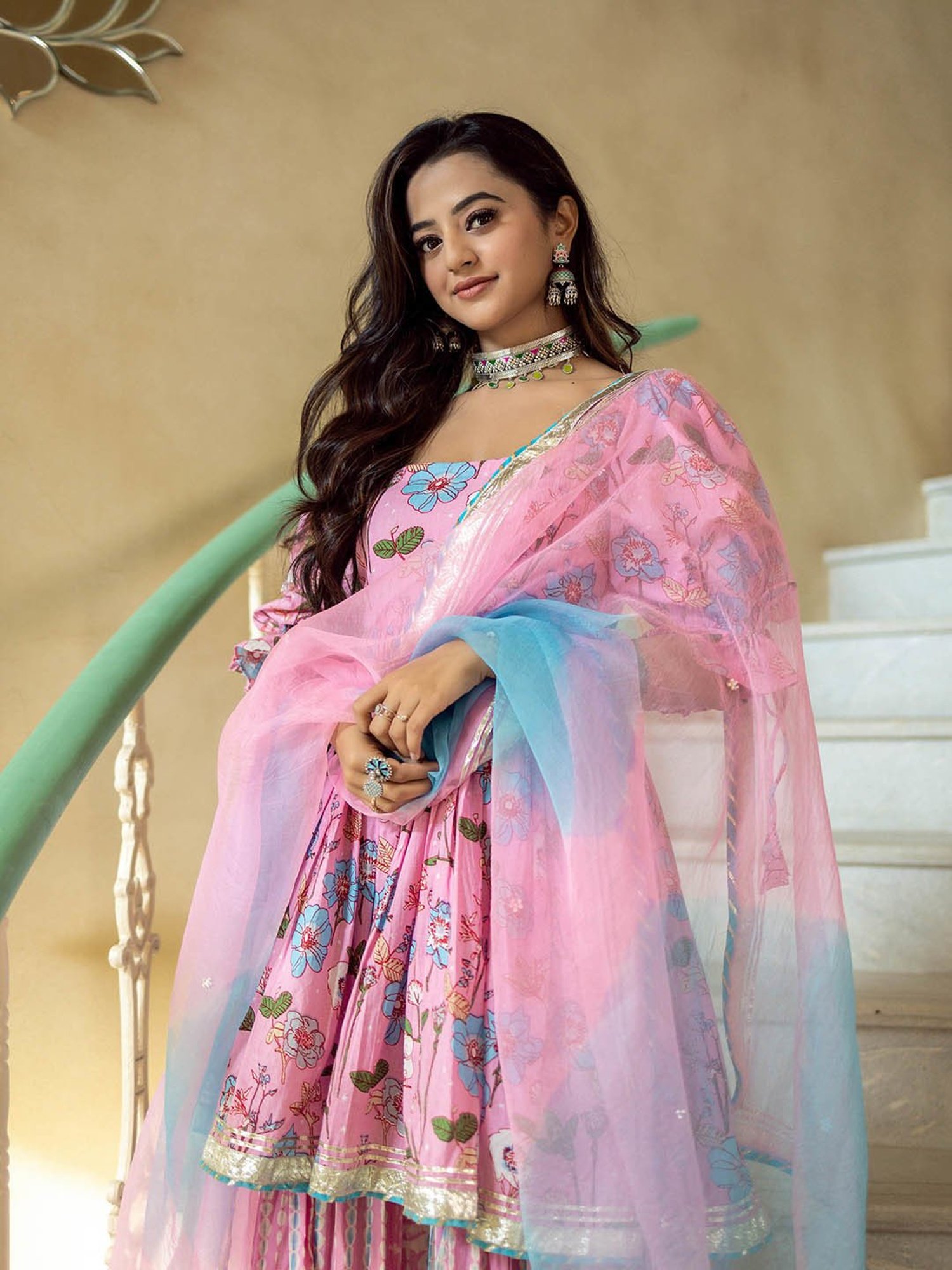 AACHHO Pink Gulbahaar Shibori Sharara Set