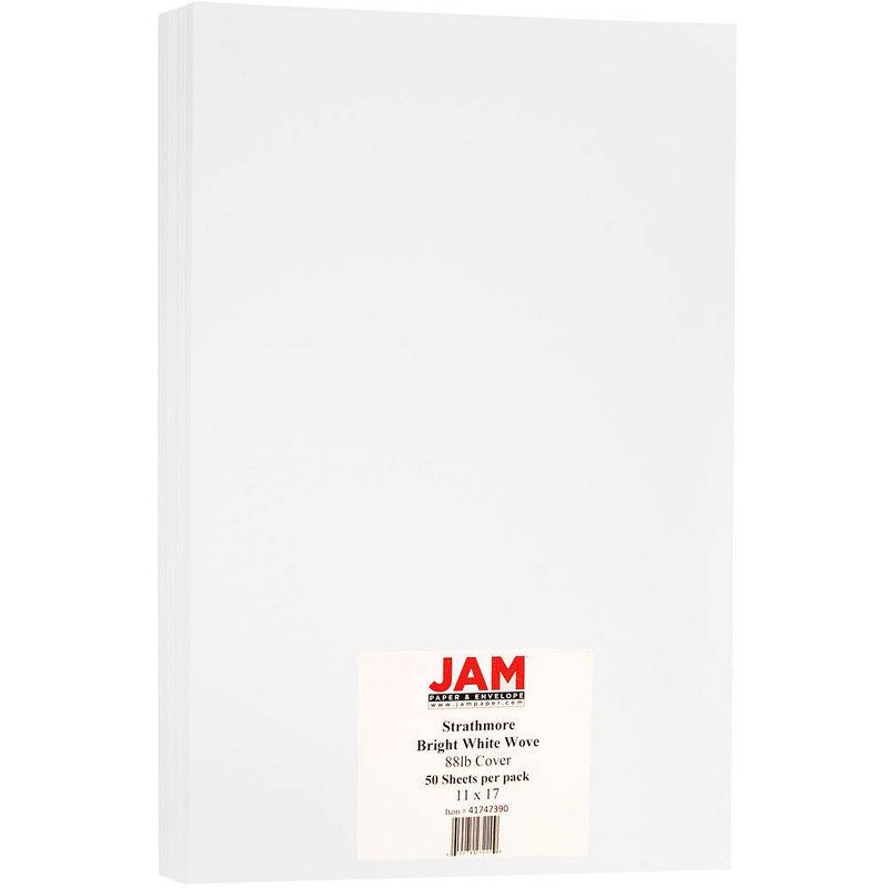 JAM Paper Ledger 88lb Cardstock - 11 x 17 Tabloid - Bright White Wove Strathmore - 50 Sheets