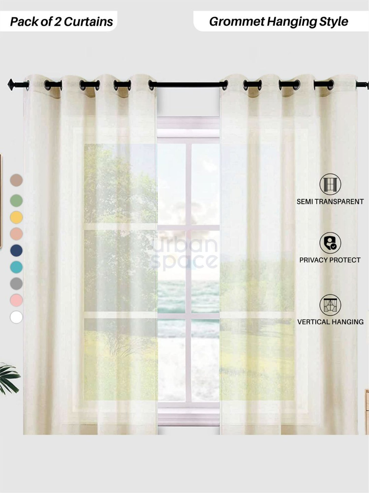 Urban Space Textured Off White Polyester 5 ft Window Sheer Curtains - Set of 2