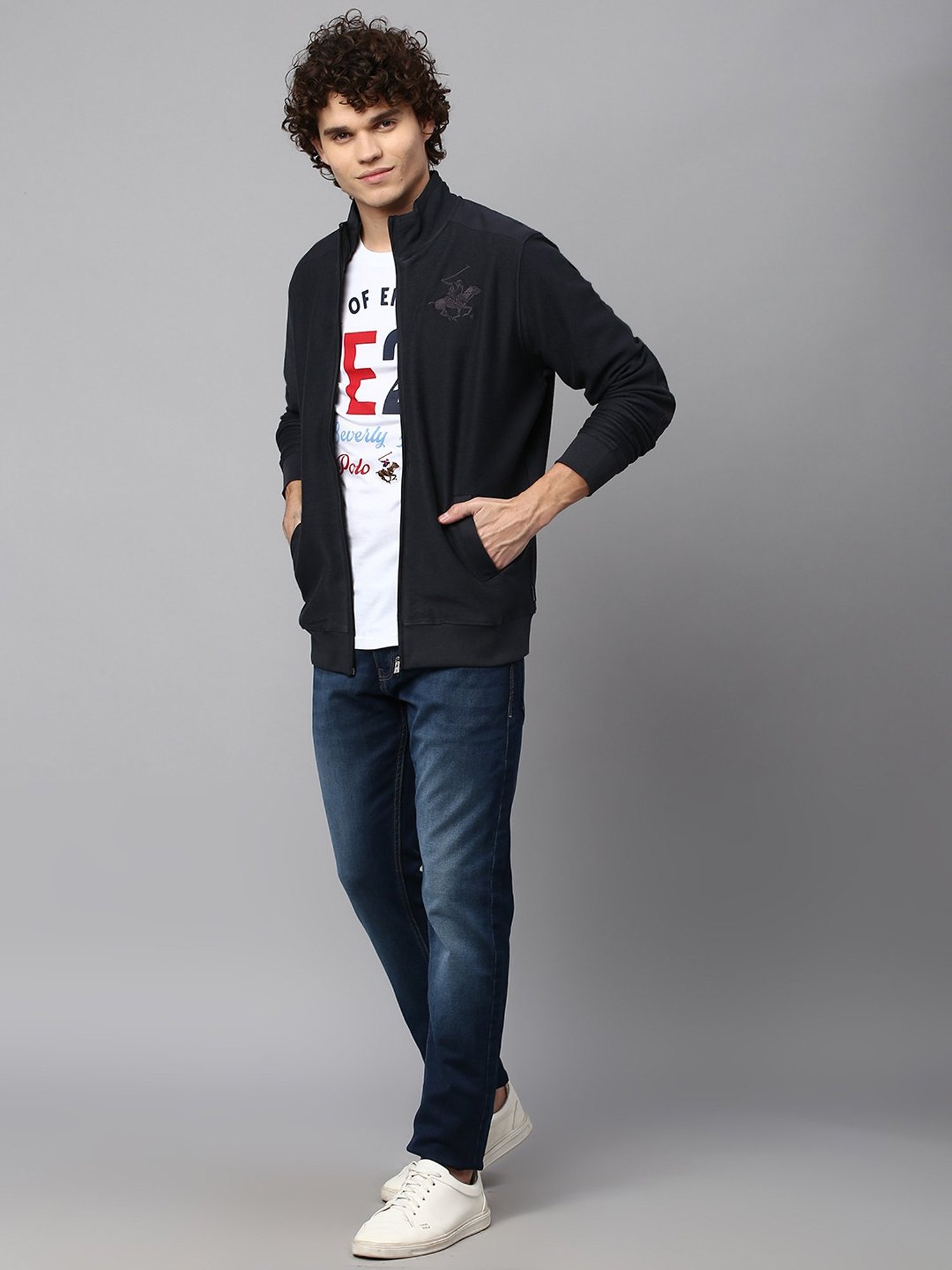 Beverly Hills Polo Club Black Regular Fit Logo Print Pure Cotton Sweatshirt