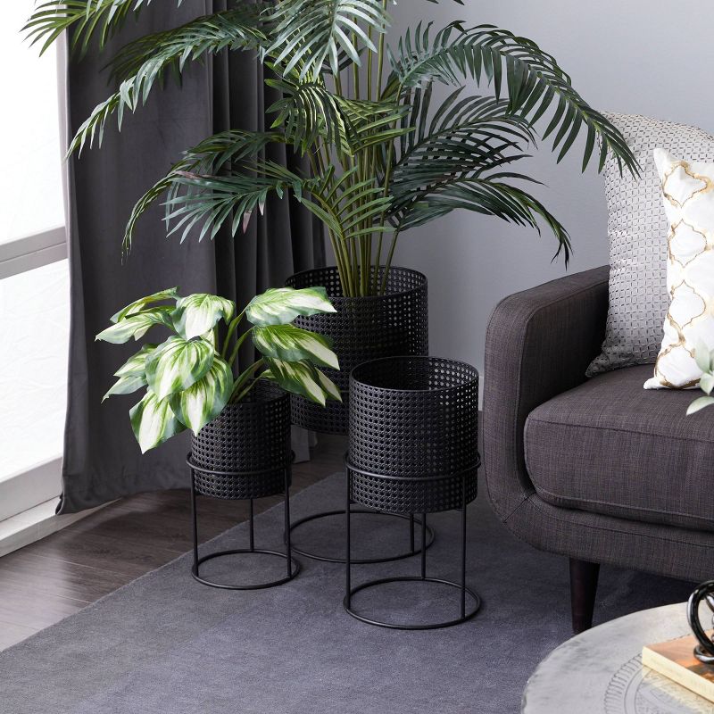Set of 3 Metal Punched Planter Black - CosmoLiving by Cosmopolitan