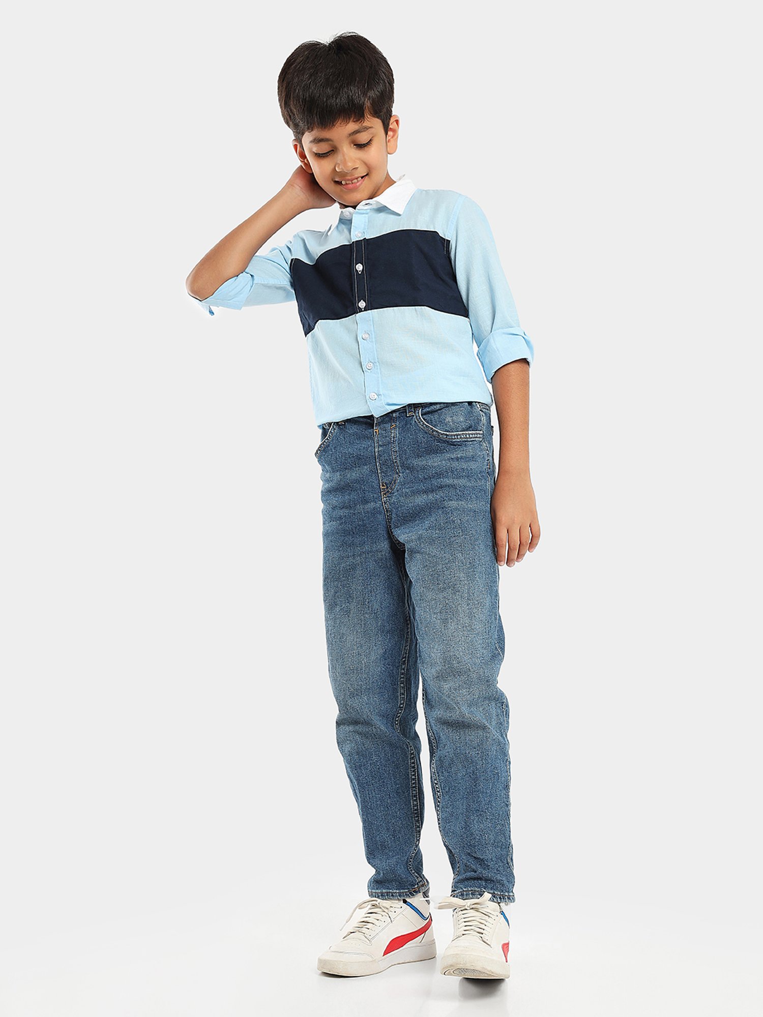 LilPicks Kids Blue Color Block Shirt
