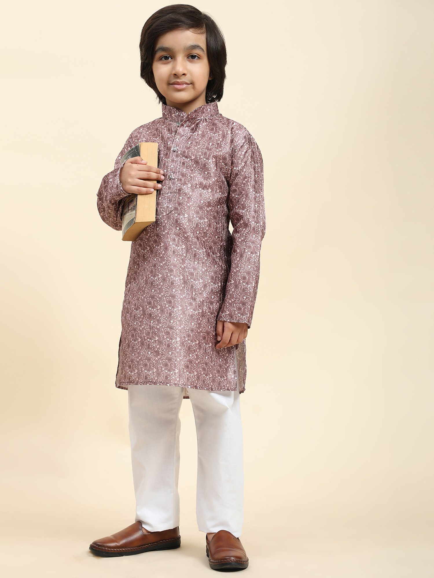 Pro-Ethic Style Developer Kids Pink & White Floral Print Full Sleeves Kurta with Pyjamas