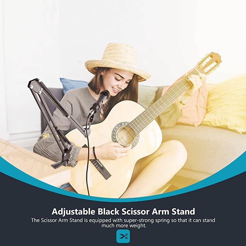 Adjustable Microphone Suspension Boom Scissor Arm Stand Max Load 1 KG Compact Mic Stand Made of Durable Steel for Radio Broadcasting Studio VoiceOver Sound Studio Stages and TV Stations
