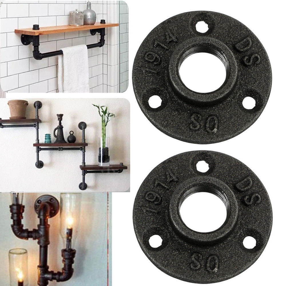 10Pcs 4 Inch Malleable Threaded Floor Flange Iron Pipe Fittings Wall Mounted Flange (Black)