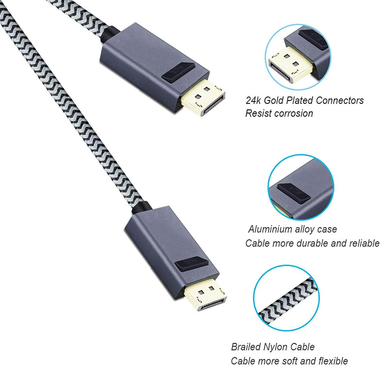DisplayPort to DisplayPort Cable, Benfei 6 Feet DP to DP Cable with Gold-Plated Cord, Nylon Braided, Supports 4K@60Hz, 2K@144Hz Compatible for Lenovo, Dell, HP, ASUS and More