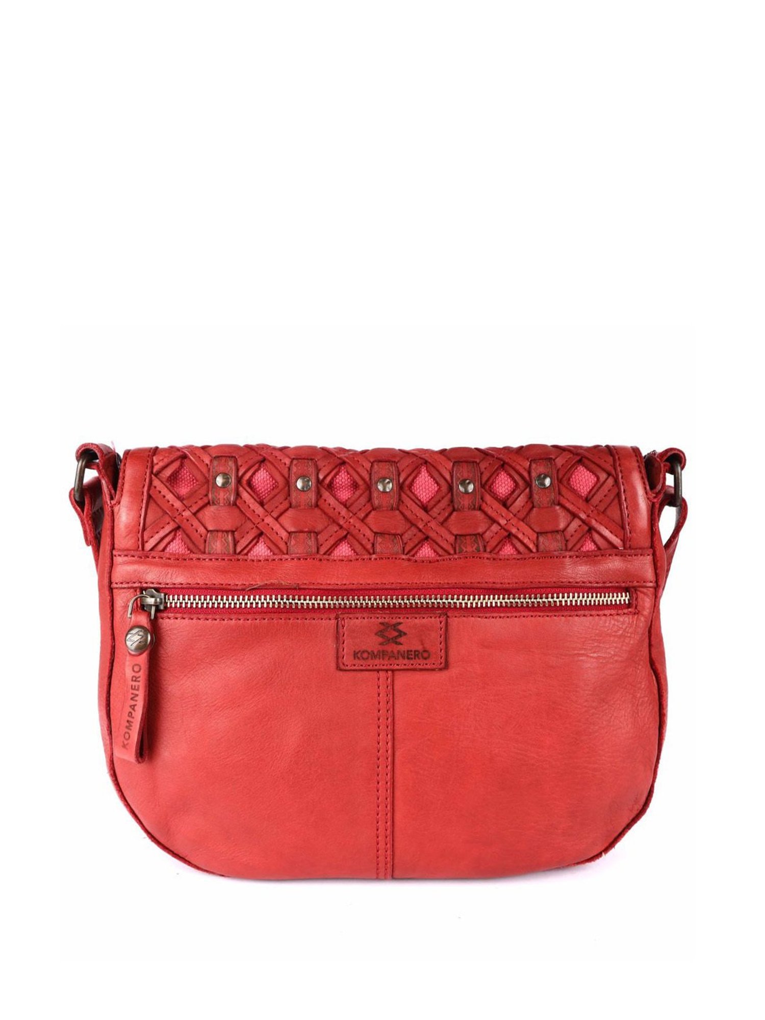 KOMPANERO Valentina Red Leather Textured Sling Handbag