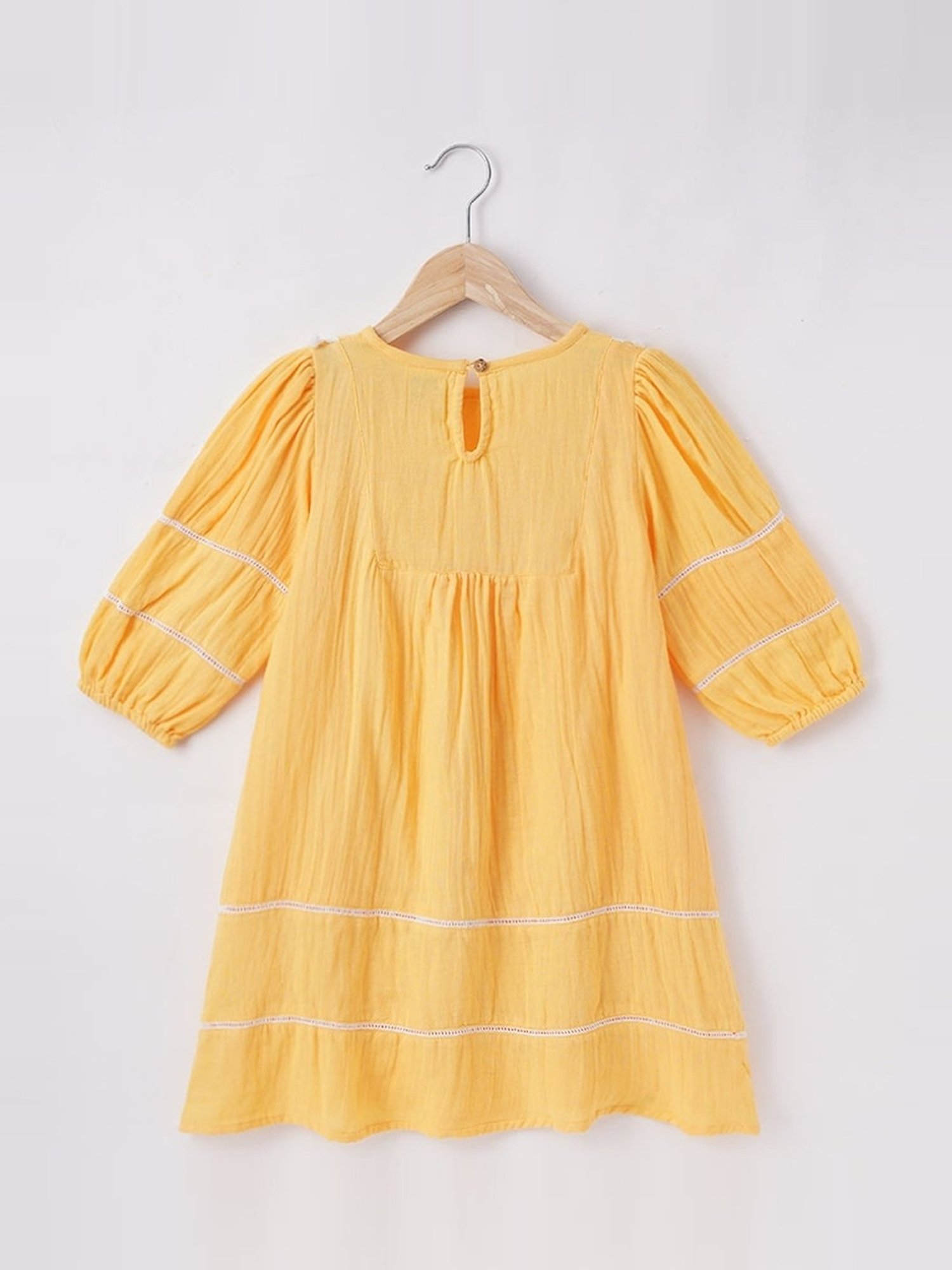 Ed-a-Mamma Kids Yellow Cotton Embroidered Dress