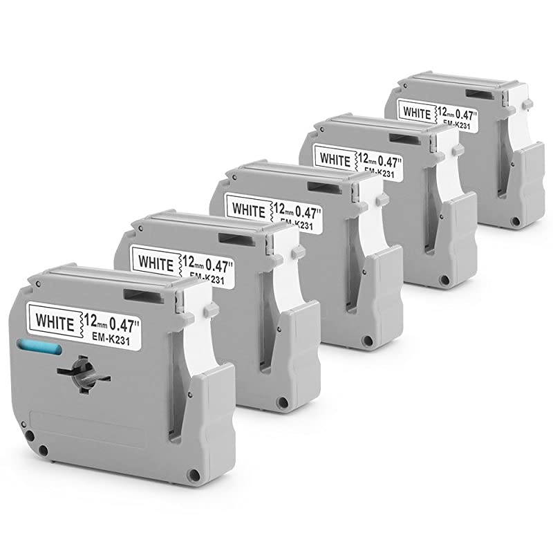 Compatible Label Tape Replacement for Brother PTouch M Tape 12mm 047 Inch M231 MK231 MK231 Work with Brother Ptouch PTM95 PT90 PT70 PT65 PT85 Black on White 262 Feet 5Pack