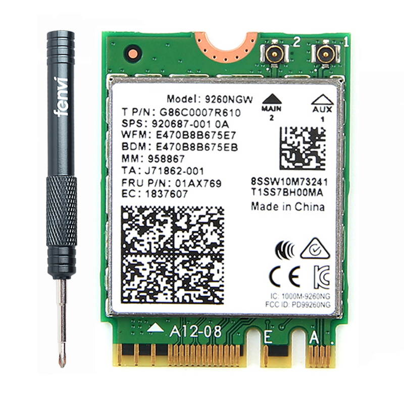 Wireless-AC Intel 9260 9260NGW Adapter For M.2 Key E NGFF Wifi Network Card 9260AC, Wi-Fi + Bluetooth 5.0, Up to 1730Mbps-5G, 300Mbps-2.4G, Dual Band, IEEE 802.11ac, MU-MIMO, Windows 10 for Laptop PC