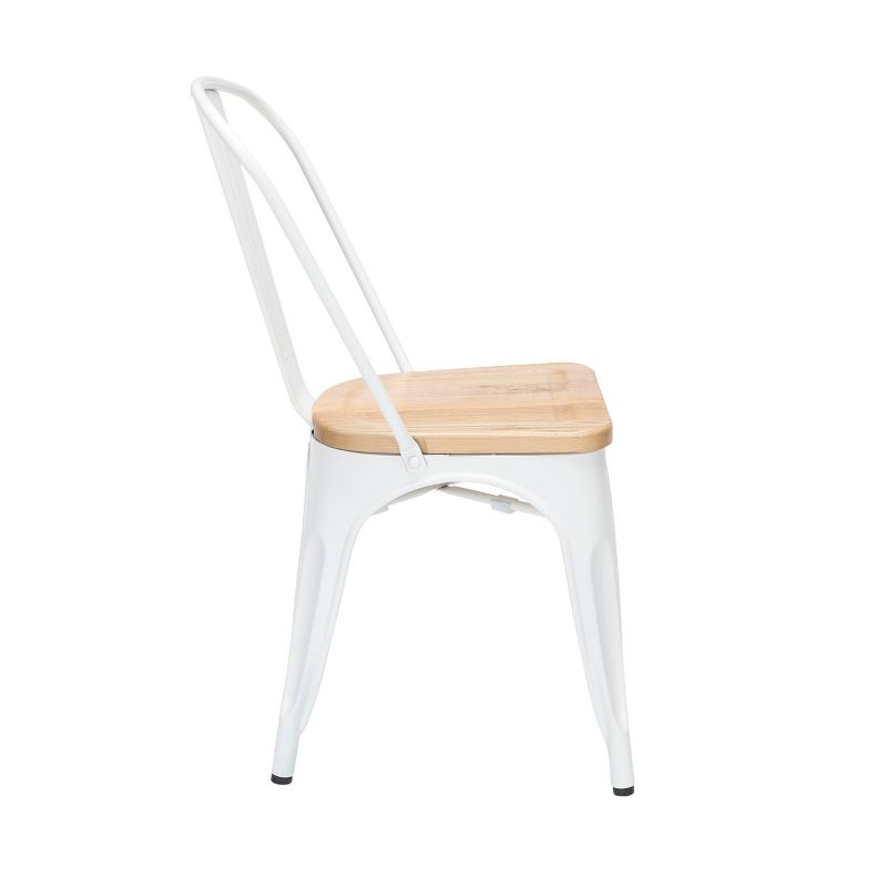 Set of 4 18" Industrial Modern High Back Galvanized Steel Chairs with Solid Ash Wood Seats White/Natural - OFM