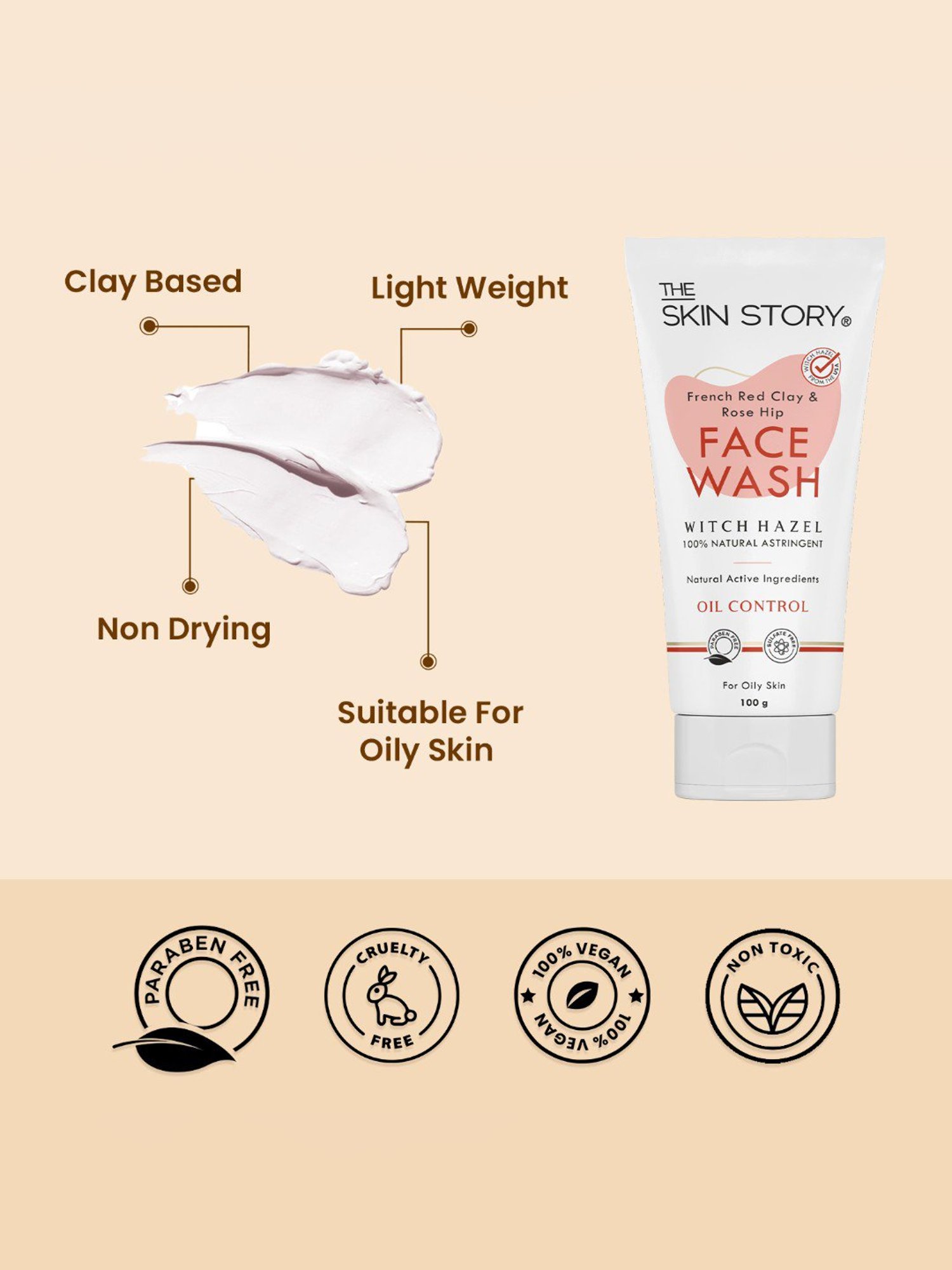 The Skin Story French Red Clay & Rose Hip Oil Control Face Wash - 100 gm