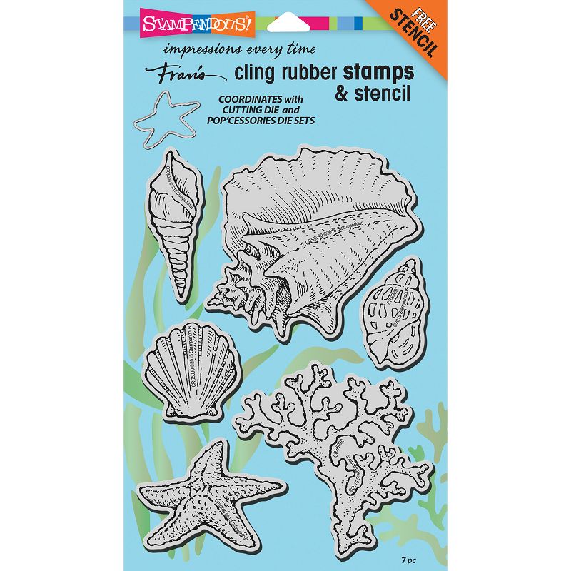 Stampendous Cling Stamps & Stencil Set-Seashells