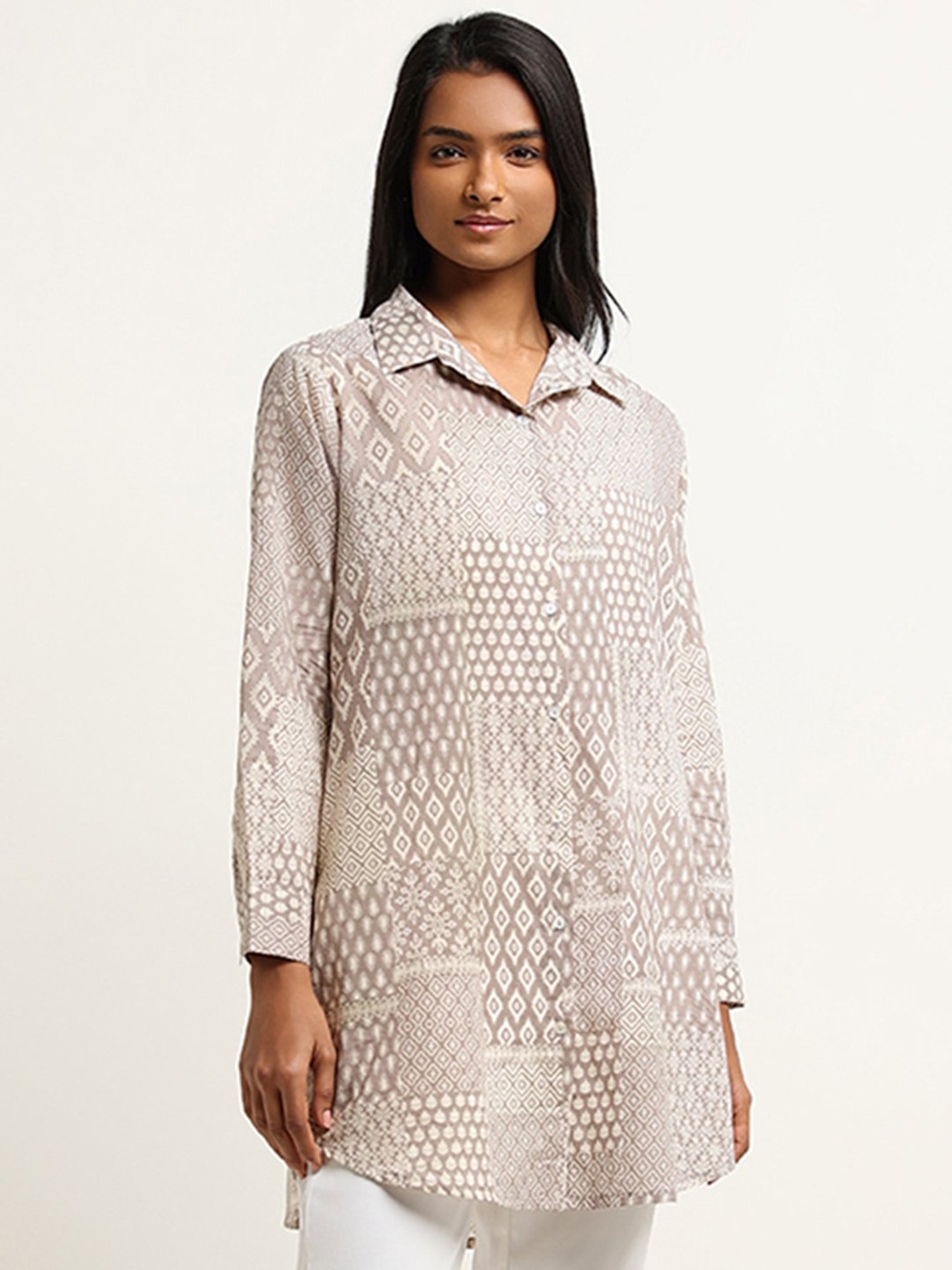 Utsa by Westside Beige Printed Patchwork Tunic
